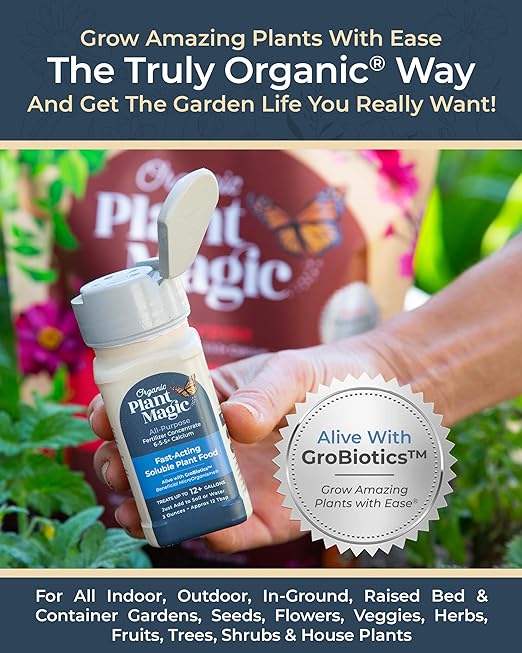Organic Plant Magic - Truly Organic™ Easy to Use Soluble Plant Food Shaker: All-Purpose Fertilizer Concentrate for All Flower Vegetable Herb Fruit Tree Indoor Garden & House Plants [Two 3 oz Shaker]