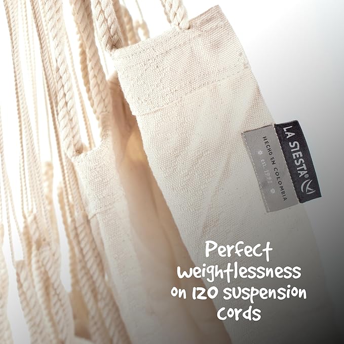 LA SIESTA - XL King Habana Cotton Hammock & Romano Steel Stand - Indoor Outdoor Hanging Chair Swing for Bedroom Porch Balcony - Boho Hanging Chair - Latte