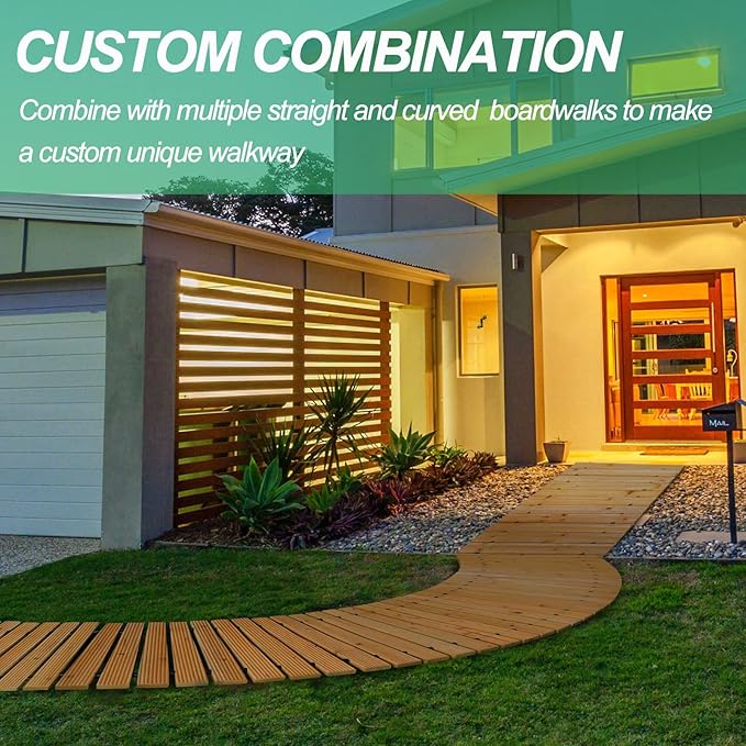RELIANCER 6' Wooden Garden Pathway,Outdoor Roll Out Cedar Curved Walkway,Patio Path Decorative Garden Boardwalk Walkways,Weather-Resistant Roll Up Beach Wood Road Floor,Wedding Party Pathways