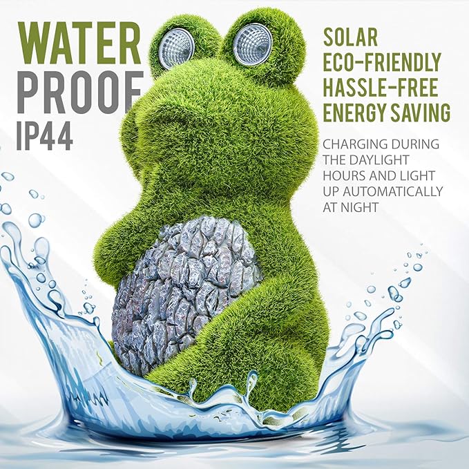 Large Frog with Light Up Eyes for Outdoors - Solar Powered Garden Frog Statue, Whimsical Outdoor Decor - Frog Solar Outdoor