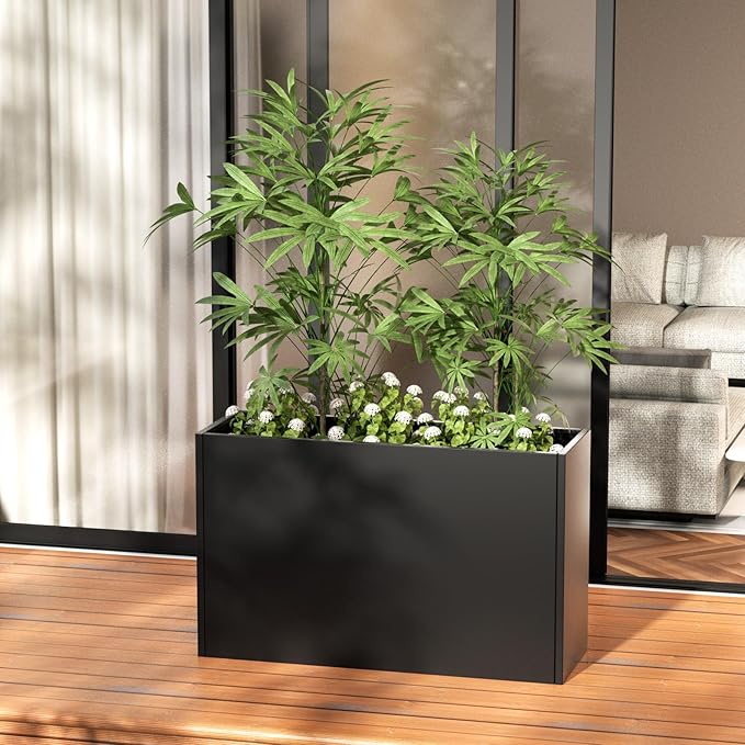 Metal Planter Box 38”x12”x30” with Adjustable Shelf & Smart Drainage - Heavy-Duty Powder-Coated Steel, All-Weather Indoor/Outdoor Use for Garden, Patio, Balcony