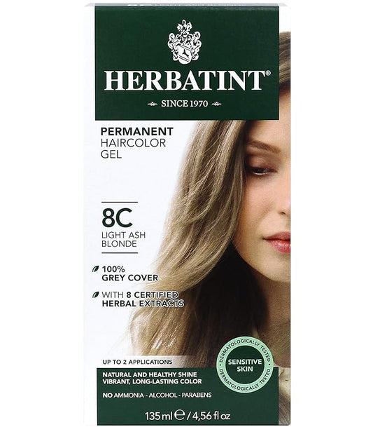 Herbatint Permanent Haircolor Gel, 8C Light 100% Grey 4.56 oz