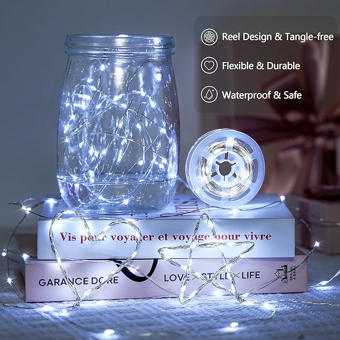 JMEXSUSS 2 Pack Solar String Lights Outdoor Waterproof, Each 33FT 100 LED Solar Lights Outdoor, 8 Modes White Fairy Light for Outside Yard Tree Patio Garden Wedding Christmas Decorations