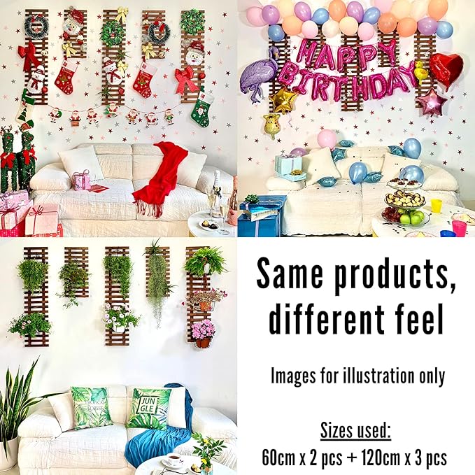 ShopLaLa Wall Planter - 2 Pack Wooden Hanging Planter for Indoor Plants Wall Mount Plant Stand Ladder Outdoor Vertical Garden Unique Live Orchid Planter Holder Display Large Wall Decor 23.6" (60cm)