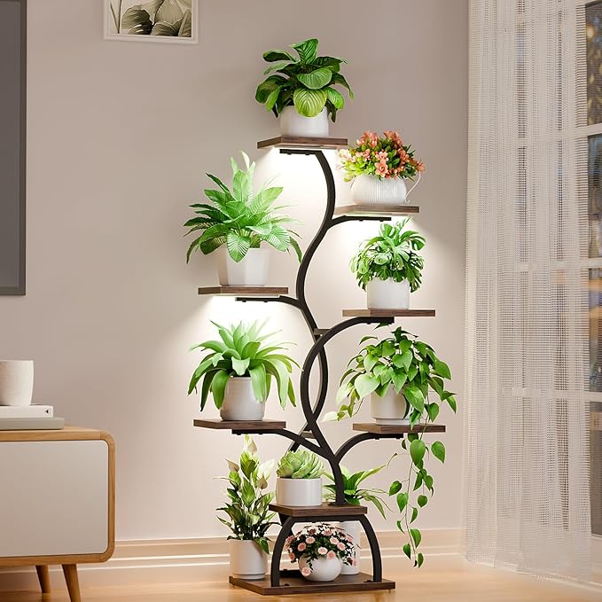 Plant Stand Indoor with Grow Light: 8 Tiered Plant Shelf Indoor, Corner Plant Stand, Tall Plant Shelf, 49" Plant Shelf with Grow Light, Plant Stand, Small Indoor Plant Stand for Living Room, Balcony