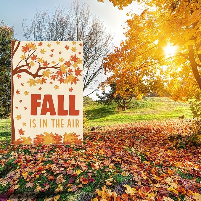 Fall Garden Flag Fall is in the Air Autumn Garden Flag 12x18 inch Double Sided Autumn Maple Leaves Flags Holiday Decorations for Yard Outdoor Home Porch (Flay 1808)