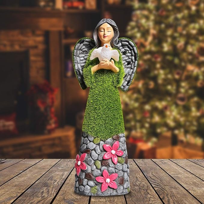 ASAWASA Angel Garden Figurine - Outdoor Statue, Solar Garden Sculpture with Angel of Peace Resin Praying Angel Art Decor for Patio, Lawn, Yard, Porch