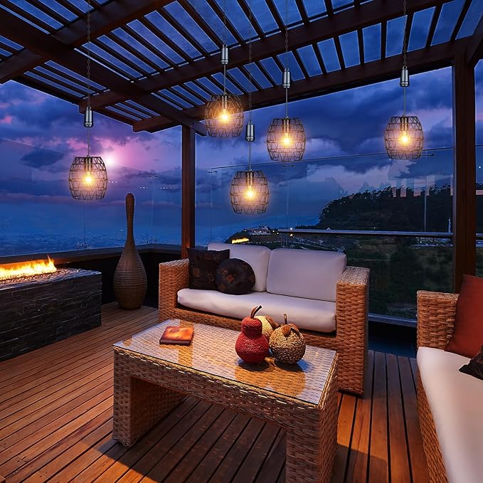 pearlstar Battery Operated Outdoor Hanging Light — Outdoor Indoor Pendant Chandelier Waterproof Porch Gazebo Patio Pendant Lantern Chandelier Lighting