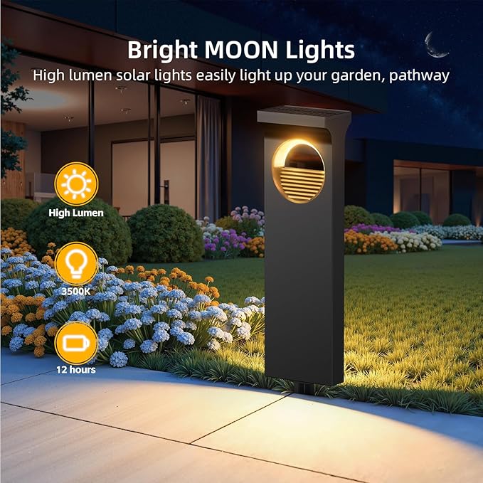 Solar Pathway Lights Outdoor, 6 Pack Upgraded Moon Shaped Landscape Lights - Brighter & Waterproof Solar Powered Decor for Yard, Garden, Path, Walkway Outside Decoration
