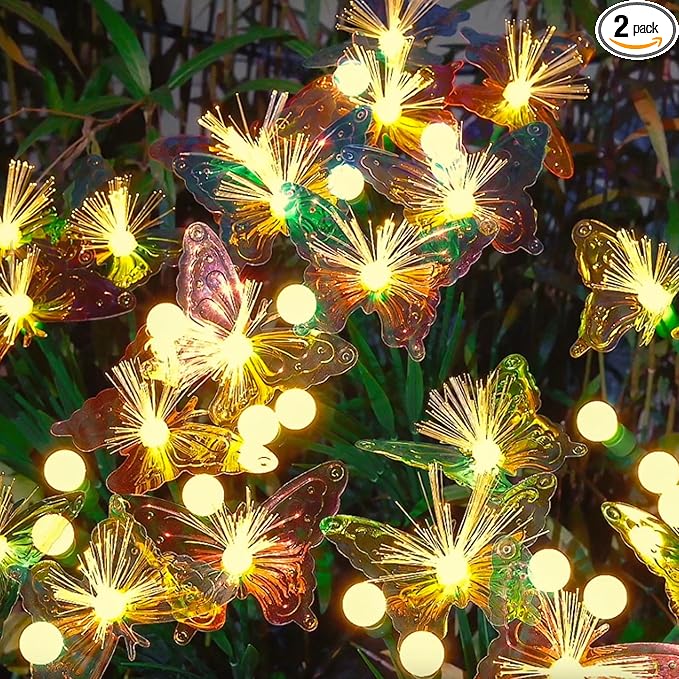 TONULAX Solar Firefly&Butterfly Garden Lights - Outdoor Light for Yard Decoration, Larger Solar Panel, Waterproof LED Garden Lights for Pathway&Holiday Decor (2pack)