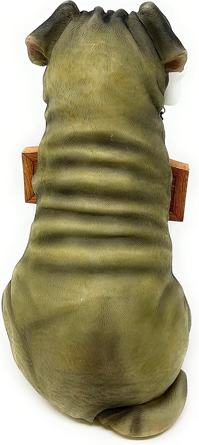 Nature's Mark Pug Dog Puppy Statue with Reversible Welcome Sign and Go Away Sign Resin Garden Decor 12" H