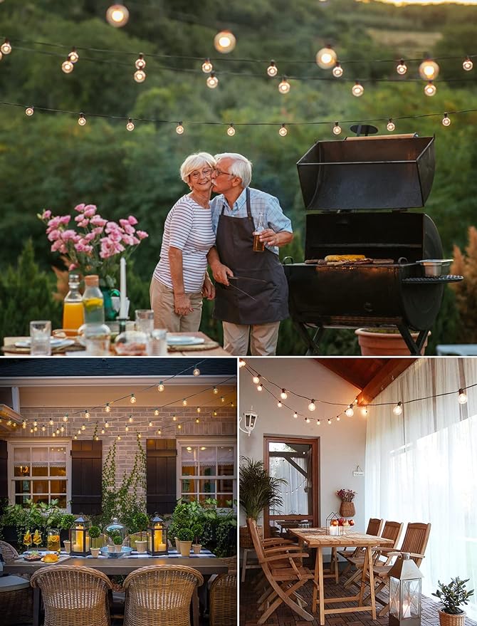 Outdoor String Light 25Feet G40 Globe Patio Lights with 27 Edison Glass Bulbs(2 Spare), Waterproof Connectable Hanging Christmas Lights for Backyard Porch Balcony Party Xmas Decor, E12 Socket Base