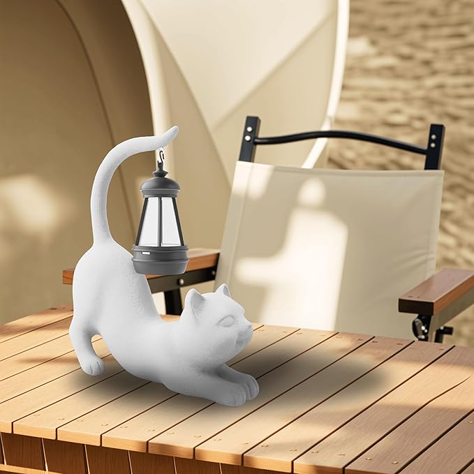 Solar Cat Garden Statue 10 Inch Porch Patio Decor for Outside Yard Decoration Outdoor Unique Housewarming Gardening Birthday Gifts for Cat Lovers Women Grandma