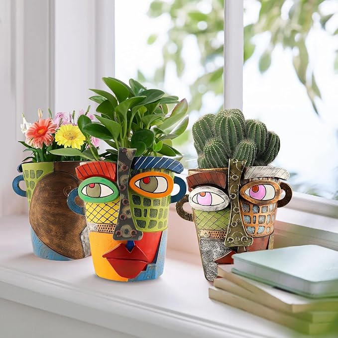 Brutalist Abstract Face Planters Pots Head, Unique Abstract Flower Pot, Funny Planters Decoration Flower Resin Face Flower Pot for Indoor and Outdoor Plants Colorful Funny Room Decor (Modern)