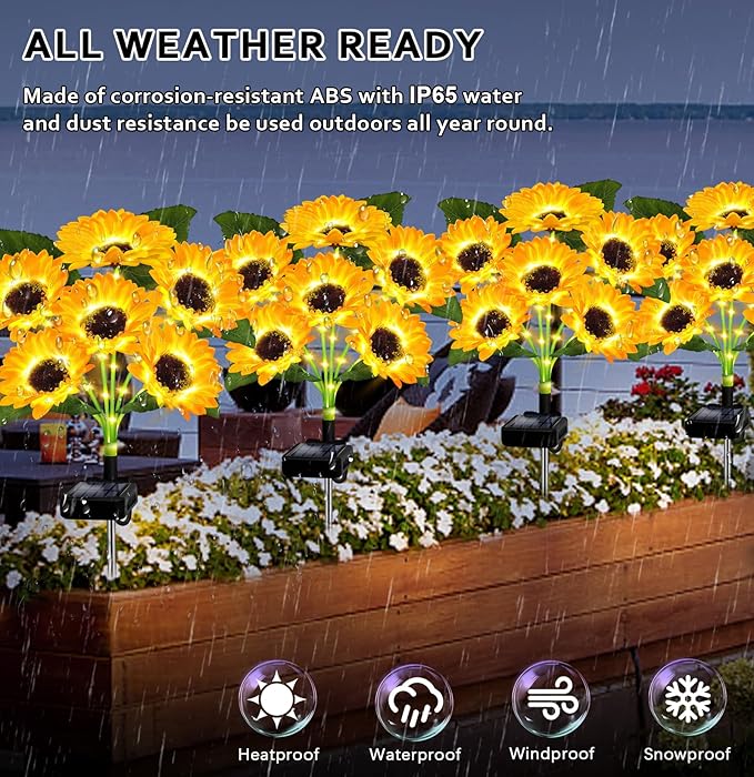 Solar Lights Outdoor Garden Decor,4 Pack with 24 Sunflower Lights,Solar Flowers Lights Waterproof,Sunflowers Gifts for Mom Women Grandma Birthday,Decorative Stakes Lights for Landscape Yard Patio Lawn