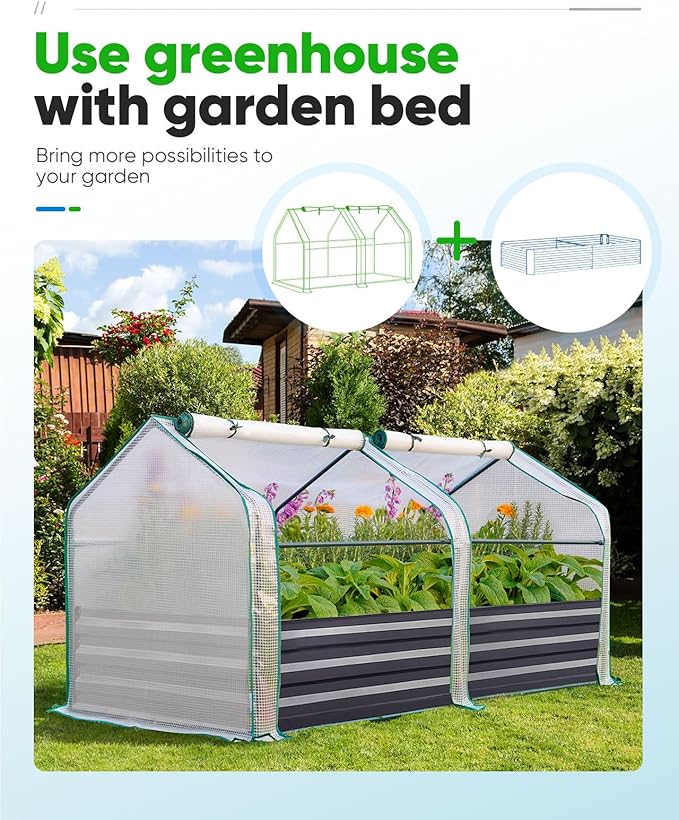 Quictent Portable Mini Cloche Greenhouse w/ Elevated Bottom, Roll-up Zippered Window Waterproof UV-Resistant Hot House for Indoor Outdoor Gaden, 71" x 36" x 36", White