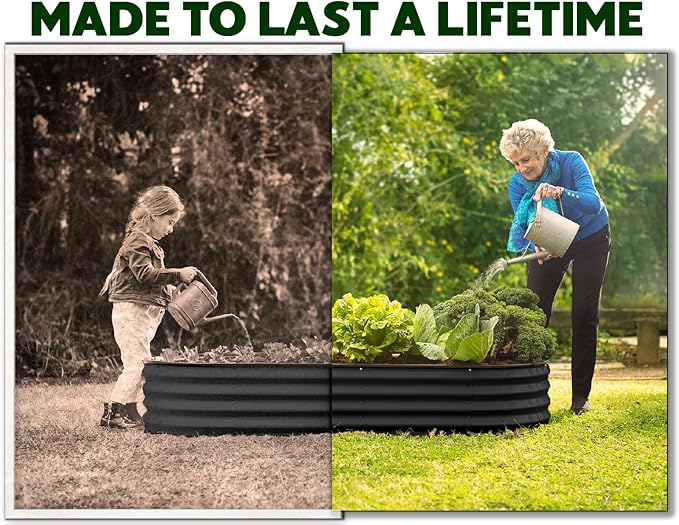 Galvanized Raised Garden Beds Outdoor // 8×4×1 ft Planter Raised Beds for Gardening, Vegetables, Flowers // Large Metal Garden Box // Patented Tool-Free Design (Black)