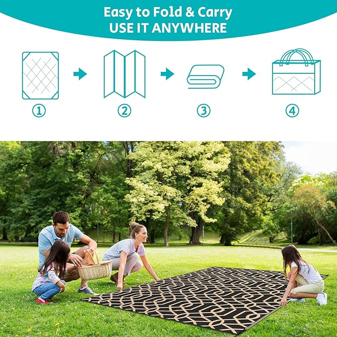 HEBE Outdoor Rug Waterproof 8x10, Reversible Plastic Straw Rug RV Camping Rug, Indoor Outdoor Patio Mat Clearance, Outside Carpet for Porch,Deck,Camper,Balcony,Backyard,Picnic