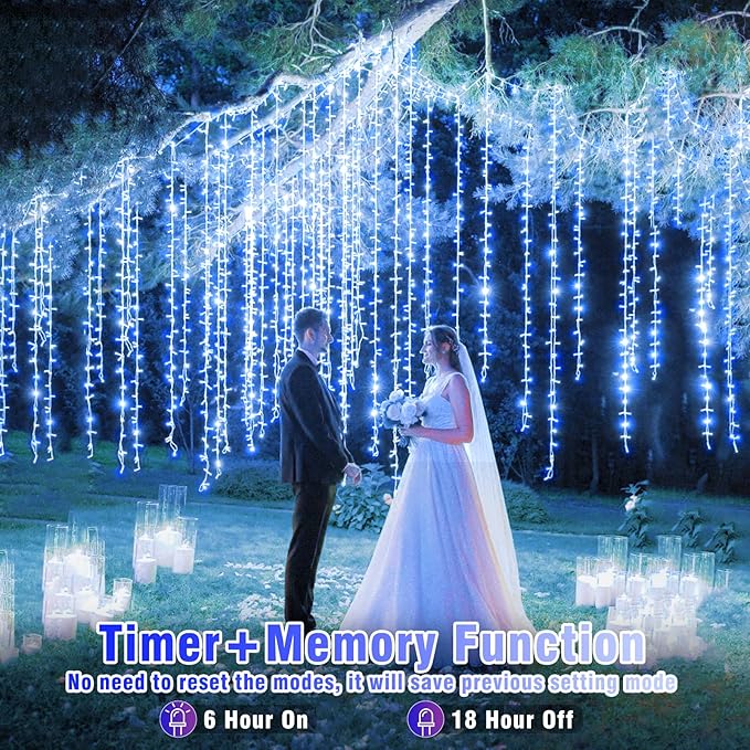 100 LED Christmas Lights Outdoor - 33ft Christmas String Lights 8 Modes Plug in Waterproof Twinkle Fairy Lights with Timer Memory for Indoor Outside Bedroom Home Party Decoration, Blue&White