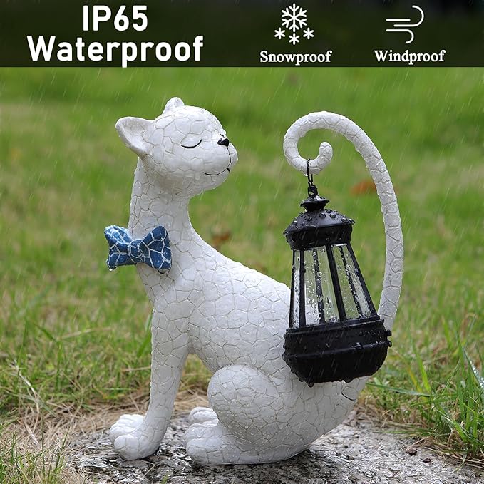 Solar Outdoor Garden Statues Light Clearance,Cute White Cat Figurines Garden Sculpture Decor, Unique for Women, Men or Daughter, Housewarming Gifts and Yard Decoration