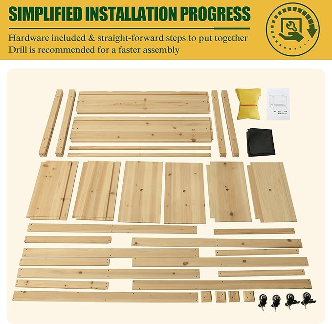 MUPATER 4x2FT Raised Garden Bed, Planter Box with Four Wheels and Legs for Herbs and Vegetables, Elevated Garden Bed with Drainage Holes for Outdoor Indoor, Natural Wood