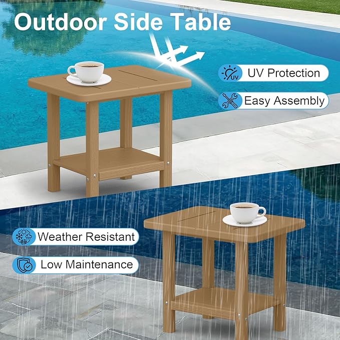 Outdoor Side Table - 2-Tier Storage All Weather Outdoor End Table for Patio - HDPE Morden Easy Maintenance Adirondack Side Table for Pool Porch Balcony Garden Lawn Backyard Outside Indoor