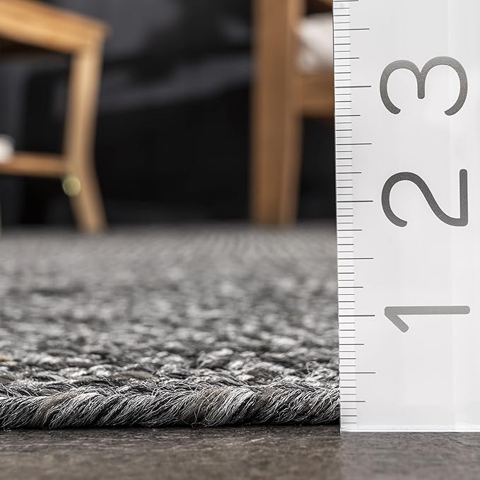 nuLOOM 8' Round Solid Hand Braided Indoor/Outdoor Area Rug, Pet-Friendly, High Traffic, Weather Resistant, for Patio, Balcony, Bedroom, Living, Dining Room, Wynn Charcoal