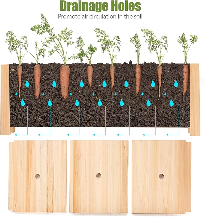 COSTWAY Wooden Planter Garden Bed, Folding Planter Box with Drainage Holes for Vegetables, Herbs, Fruits & Flowers, Outdoor Indoor Raised Planting Bed for Patio, Backyard, Lawn, 27.5"L x 12"W x 10"H
