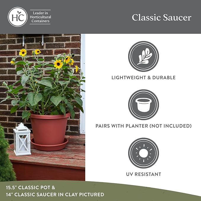 The HC Companies Flower Pot Saucers - Plastic Plant Saucer for Outdoors & Indoors - Traditional Design Plant Pot Trays for Water Drainage - Durable & Stylish Round Plant Tray (17.5-inch Sandstone)