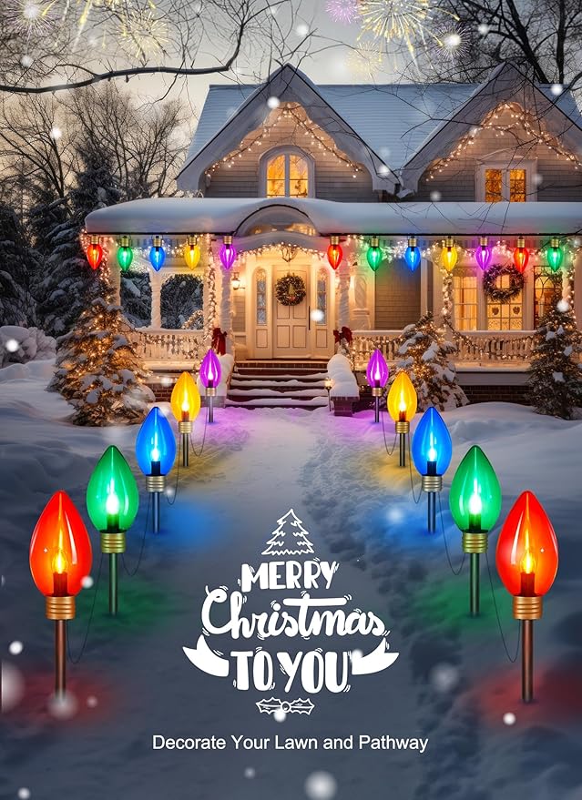 11Feet 5 LED Super Jumbo Christmas String Lights or Pathway Marker Lights, Outdoor Xmas Decorations- Jumbo C9 Hanging Lights Waterproof Lawn Dec for Holiday Home Tree Roof Yard Garden, Multicolor