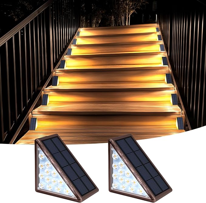 Solar Step Lights for Outside Waterproof IP67, Outdoor Stair Lights 2 Pack, Solar Stair Light Outdoor LED Outdoor Step Lights Decor for Deck, Front Step, Patio, Garden