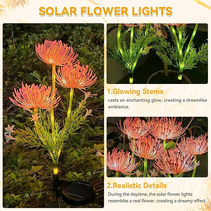 Neporal 4PK Solar Garden Lights Outdoor, Solar Flower Lights + Multi-Color Solar Butterfly Lights Outdoor, Swaying Solar Yard Decorations for Outdoor, IP65 Waterproof (Glowing Flowers, 4, Count)