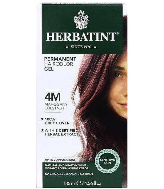 Herbatint Permanent Haircolor Gel, 4M Mahogany 100% Grey 4.56 oz