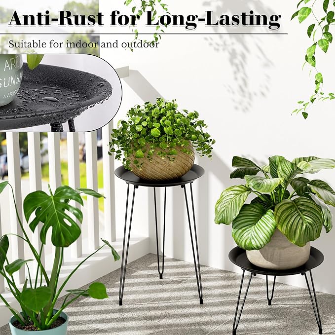 SUEH DESIGN Plant Stand Indoor, Metal Plant Stand Round Plant Table Heavy Duty Plant Stool Flower Pots for Indoor Outdoor Home Decor, 2 Pack Short & Tall