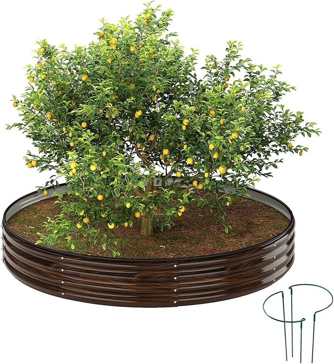 Galvanized Metal Planter Round Raised Garden Bed Kit for Gardening Outdoor Grow Garden Box Raised Flower Bed Round Galvanized Planter Outdoor Brown 1PC
