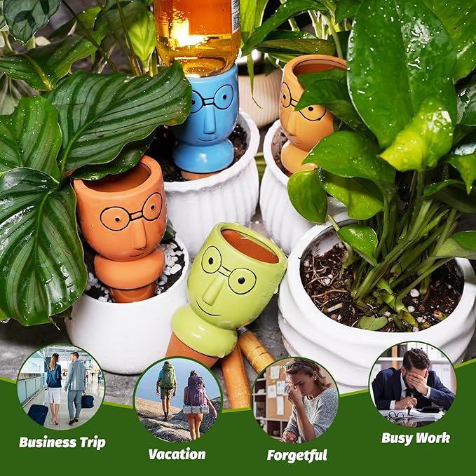 Terracotta Self Watering Spikes, 4 Pack Self Watering Planter Insert, Vacation Plant Slow Release Watering Devices for Indoor Outdoor Plants, Big Head