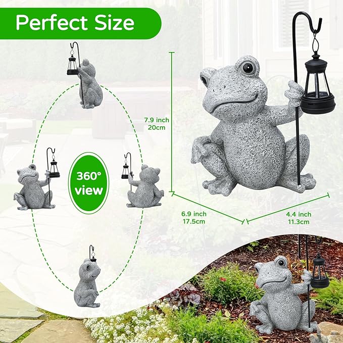 Solar Garden Outdoor Statues Frog with Solar Lantern, Lawn Decor Frog Figurine for Patio Balcony Yard, Yard Unique Christmas Birthdays Gift for Mom Grandma