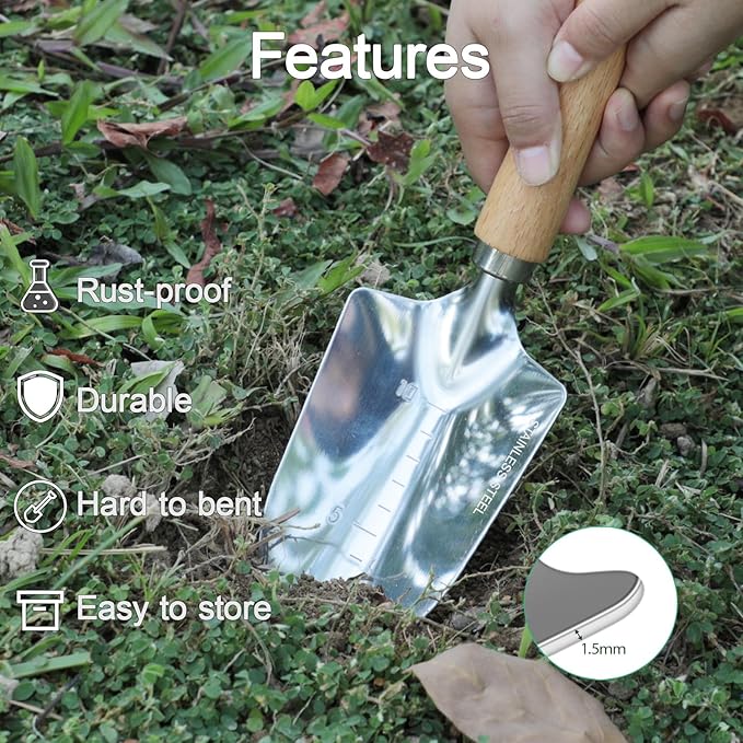 Garden Tool Set, 2 Pieces Stainless Steel Heavy Duty Garden Tools, Gardening Kit with Wooden Handle Garden Hand Tools, Durable Garden Tools for Gardening, Gardening Gifts for Women Men