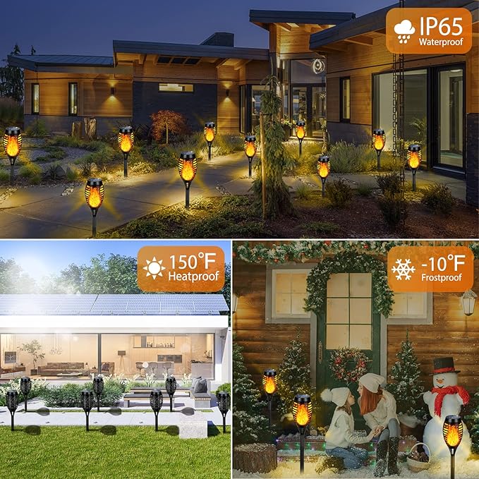 Solar Lights Outdoor, Upgraded 12 Pack Solar Torch Light with Flickering Flame Waterproof for Garden Decor, Flame Torches for Outside Landscape Porch Yard Pathway Decorations