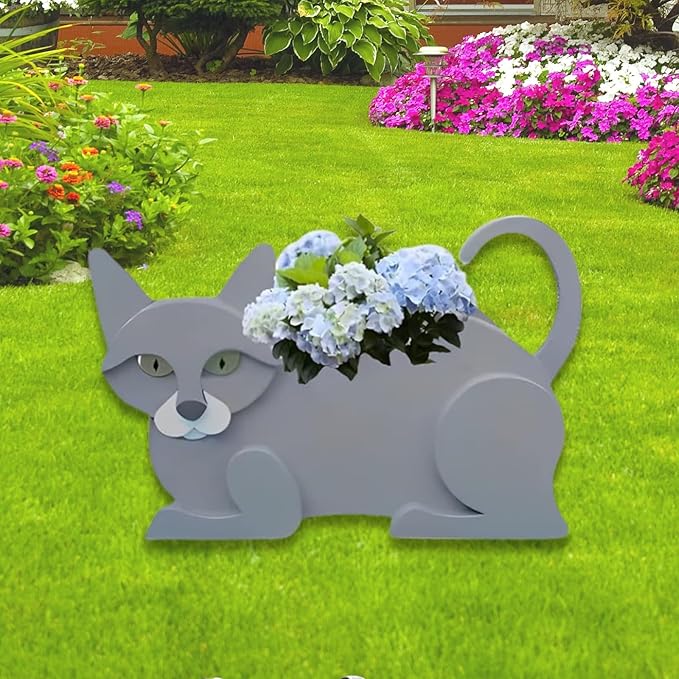 British Short Cat Planter Plant Pots,Cute Garden Cat Flower Planter,Cat Planters Birthday Gifts for Women,Office,Indoor/Outdoor Decor（12.5 * 5.12 * 7.8in）