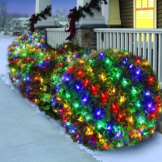 LED Christmas Net Lights for Bushes Outdoor,100 LED 5ftx5ft Waterproof 8 Modes Connectable Mesh Lights for Bushes,Garden,Yard,Trunk,Outdoor Christmas Decorations