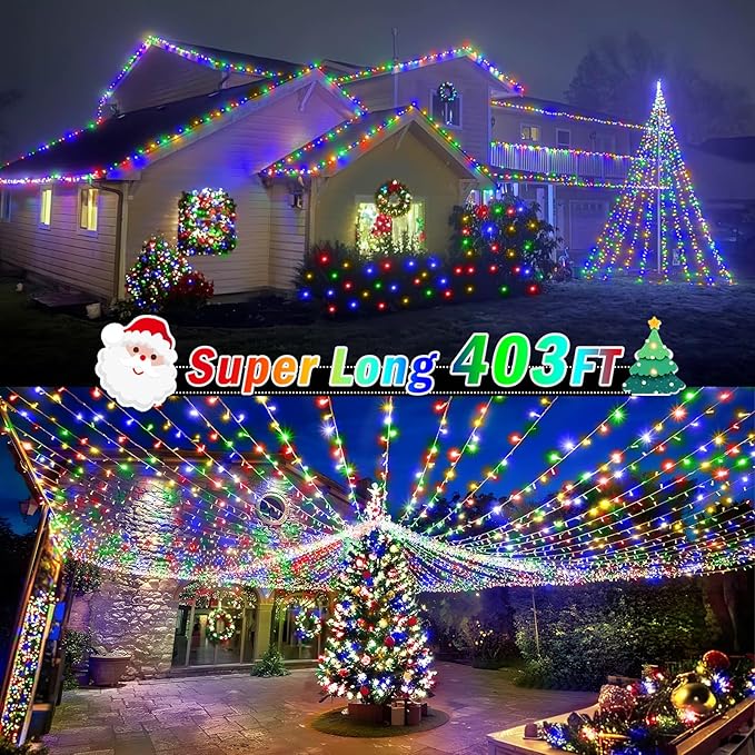 KNONEW 403ft 1000 LED String Lights Outdoor Christmas Lights 8 Modes & Timer Fairy Light Plug in Waterproof LED String Lights for Xmas Yard Tree Wedding Party Holiday Decorations (Multicolor)