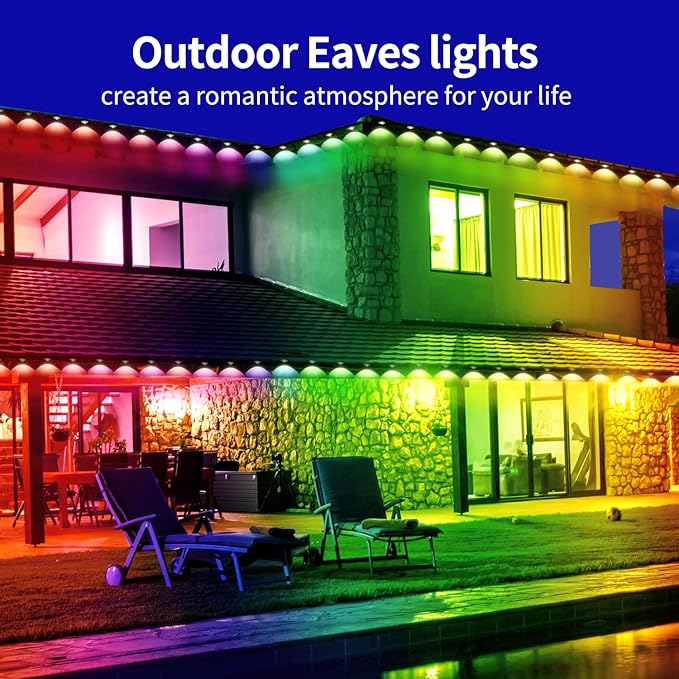Permanent Outdoor Lights,50ft RGB Eave with App Control Remote,IP67 Waterproof LED Lights,Music Sync Outside Light for House,Halloween,Roof,Garden,Christmas Decorations