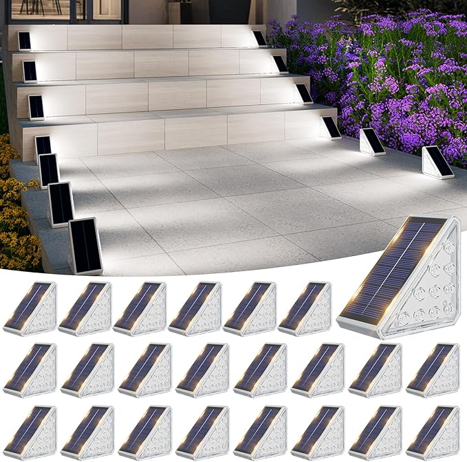 VOLISUN Solar Step Lights for Outside 24 Pack, Solar Stair Lights Outdoor Waterproof IP68, LED Outdoor Step Lights, Outdoor Stair Lights Decor for Deck, Front Step, Front Porch and Patio (Cool White)