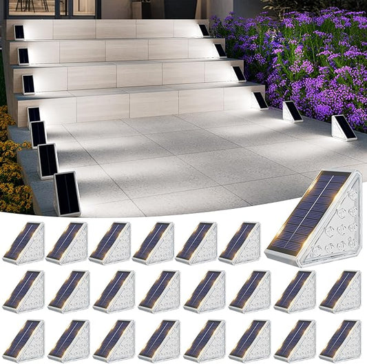 VOLISUN Solar Step Lights for Outside 24 Pack, Solar Stair Lights Outdoor Waterproof IP68, LED Outdoor Step Lights, Outdoor Stair Lights Decor for Deck, Front Step, Front Porch and Patio (Cool White)