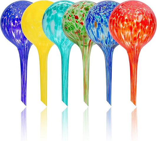 Iridescent Self Watering Globes, Glass Rainbow Plant Watering Globes, Self Watering Planter Insert, Automatic Plant Waterer Indoor (Small-6 Pcs Multi-Color, Small)