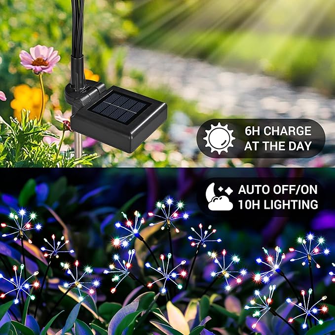 Solar Garden Decor Lights Outdoor, Solar Powered Lights Waterproof for Yard Patio Porch Flowerbed, Fairy Gardening Supplies Gifts Firwork(8 Pack Multi-Colored)
