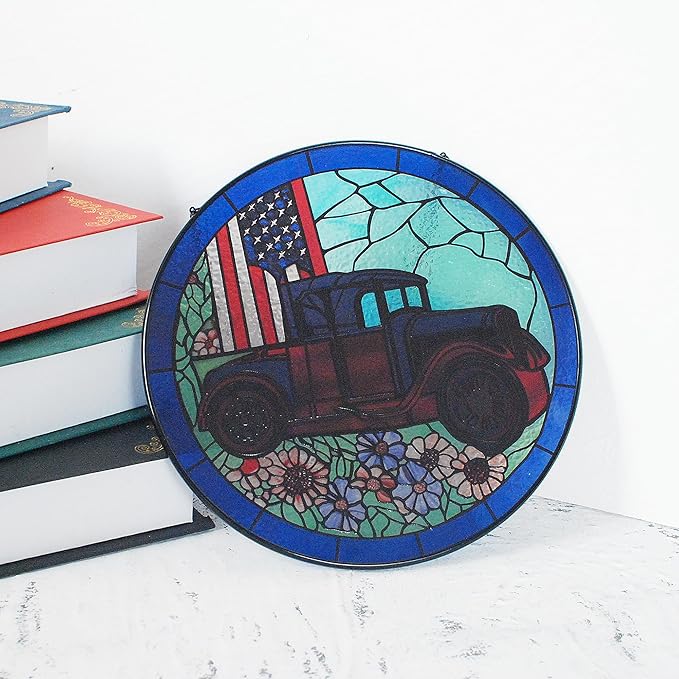 Patriotic Sun Catchers Us Flag - Originally Designed 4th of July Decorations Gifts for Veteran Stained Glass Window Hanging | Patriotic Suncatcher for Men