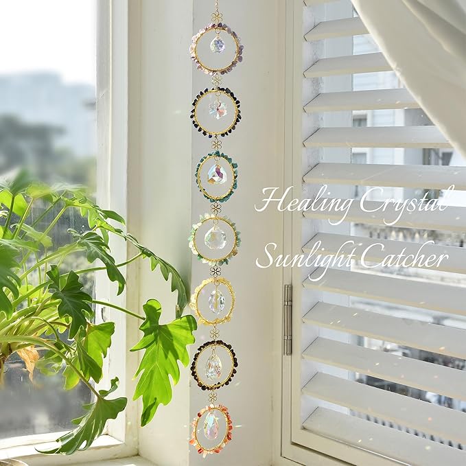 Healing Crystal Energy Wind Chime, 7 Chakra Crystal Sunlight Catcher, Meditation Home Decoration, Gem Wall Decoration, Birthday Gift, Healing Crystal Energy Sunlight Catcher