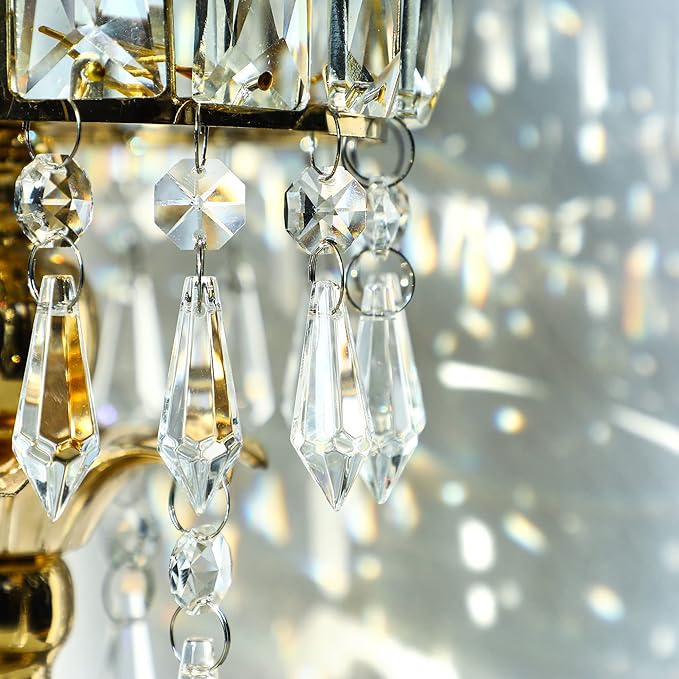 HDCRYSTALGIFTS Clear Chandelier Icicle Crystal Prisms Octogan Glass Bead for Lamp Decoration,Pack of 50 (38mm&Silver Circle Clips)